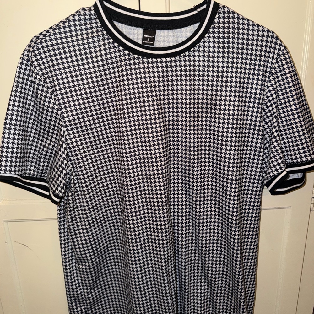 Men's Black & White Houndstooth Short Sleeve Crewneck Shirt